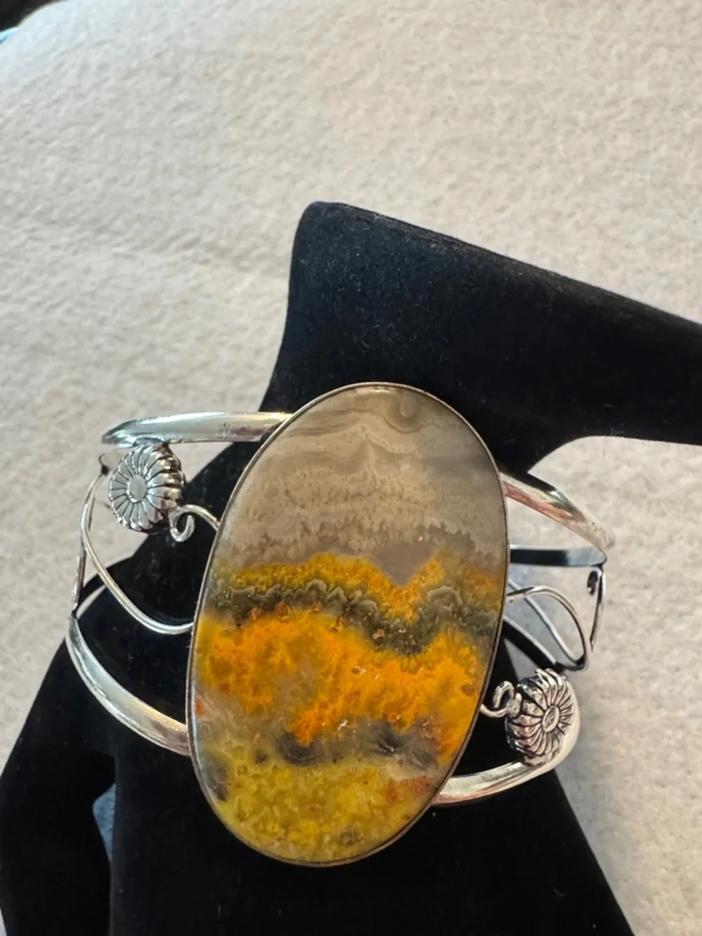 Sterling Silver Bumblebee Jasper Statement Cuff Bracelet - Picture 2 of 6